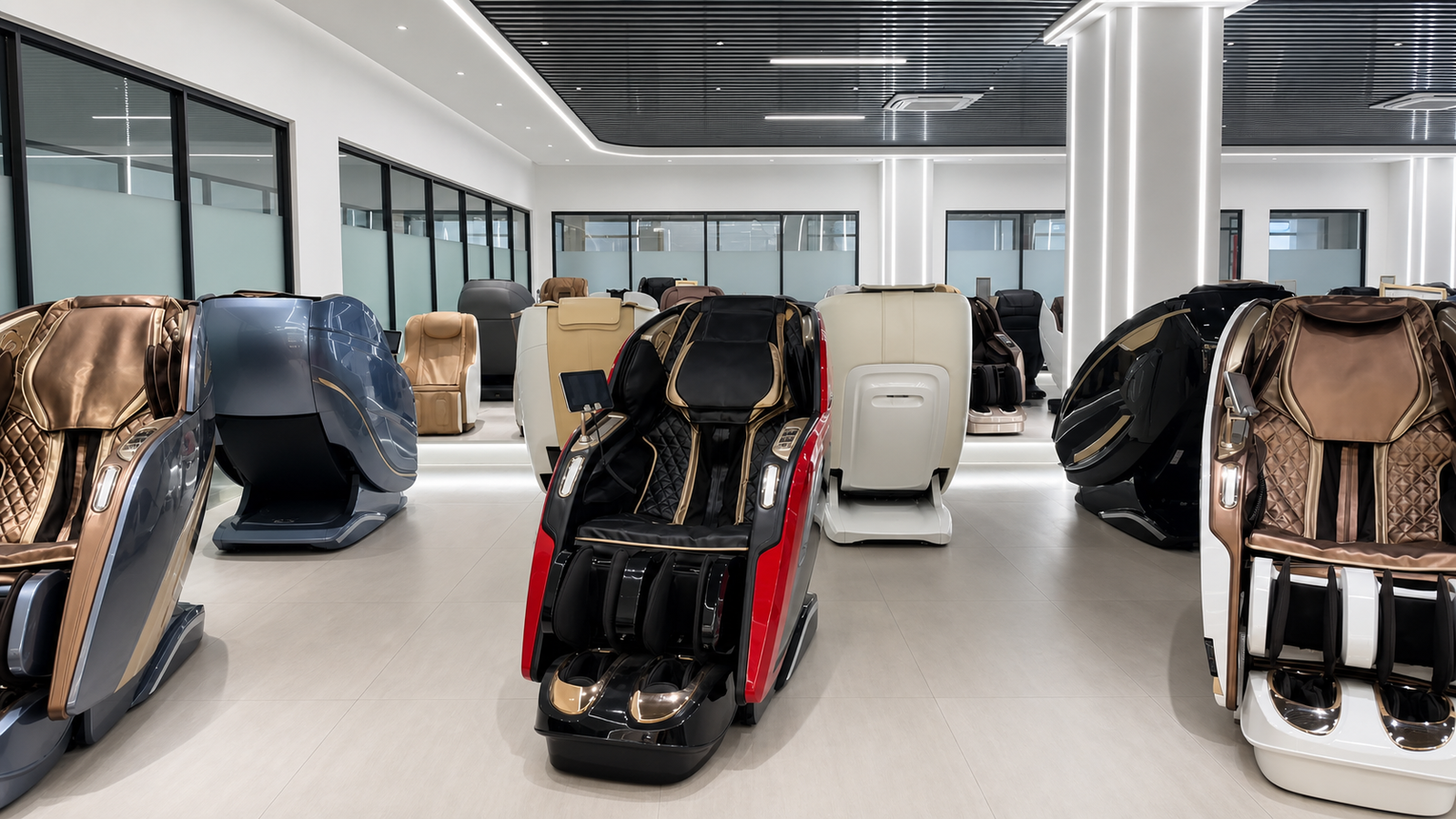 Front view of Rongqin massage chair showroom