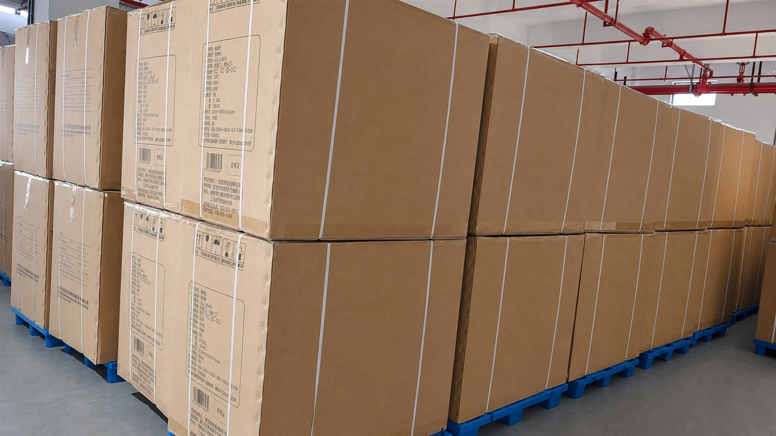 Packed massage chairs staged in the Rongqin factory